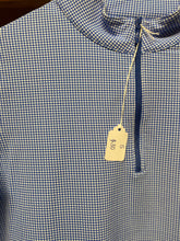 Load image into Gallery viewer, Pre-owned IBKUL Mini Check Long Sleeve Mock Neck Top Size Small Blue/White