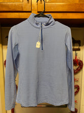 Load image into Gallery viewer, Pre-owned IBKUL Mini Check Long Sleeve Mock Neck Top Size Small Blue/White