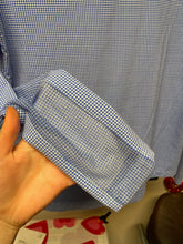 Load image into Gallery viewer, Pre-owned IBKUL Mini Check Long Sleeve Mock Neck Top Size Small Blue/White